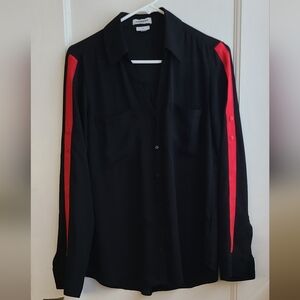 Express Black Slim Fit Portofino Shirt Red Stripes Sleeves